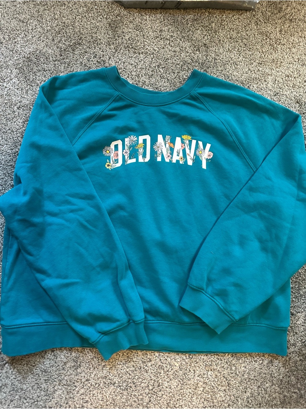 Old Navy Teal Floral Logo Crewneck Sweatshirt